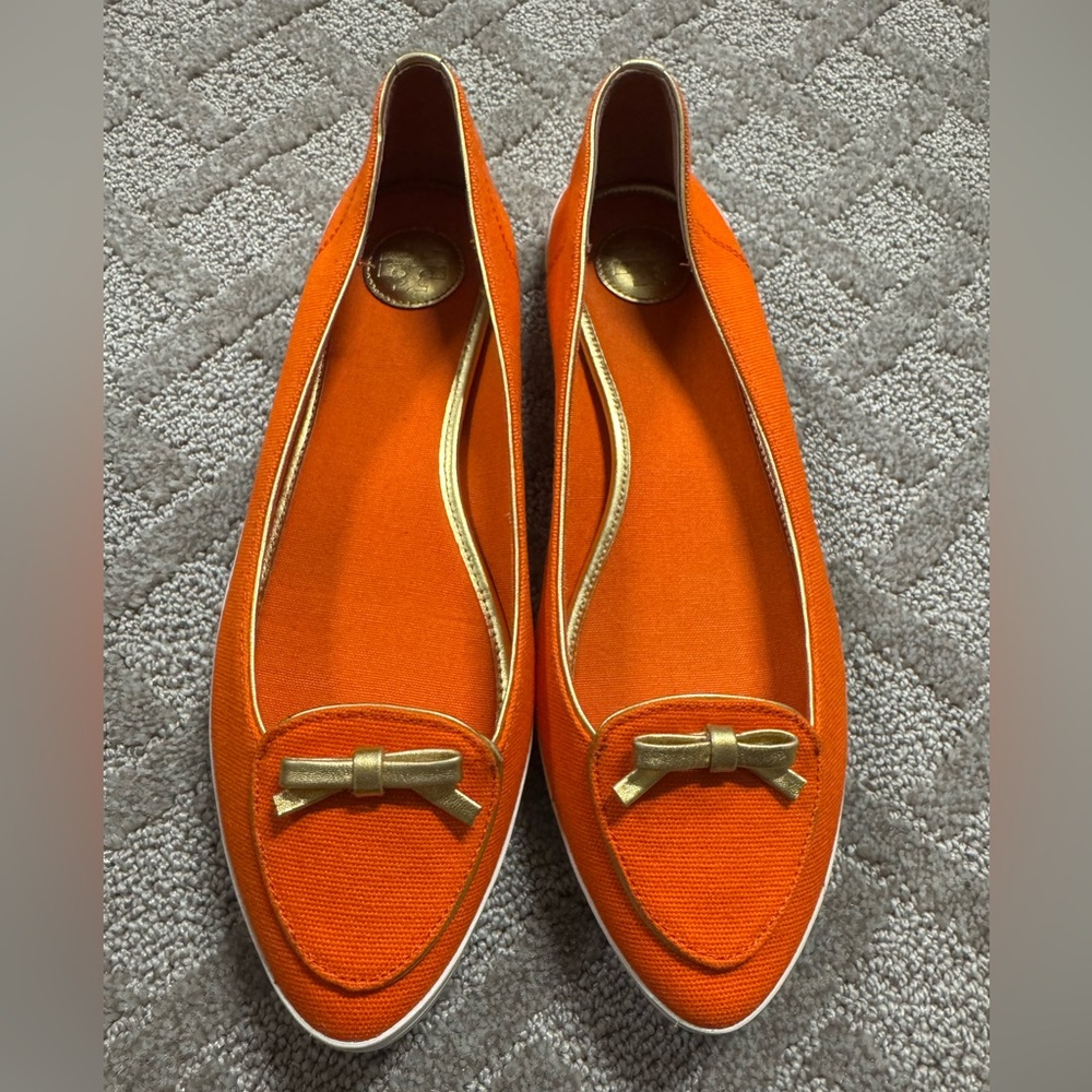 Tory Burch Orange and Gold Flats